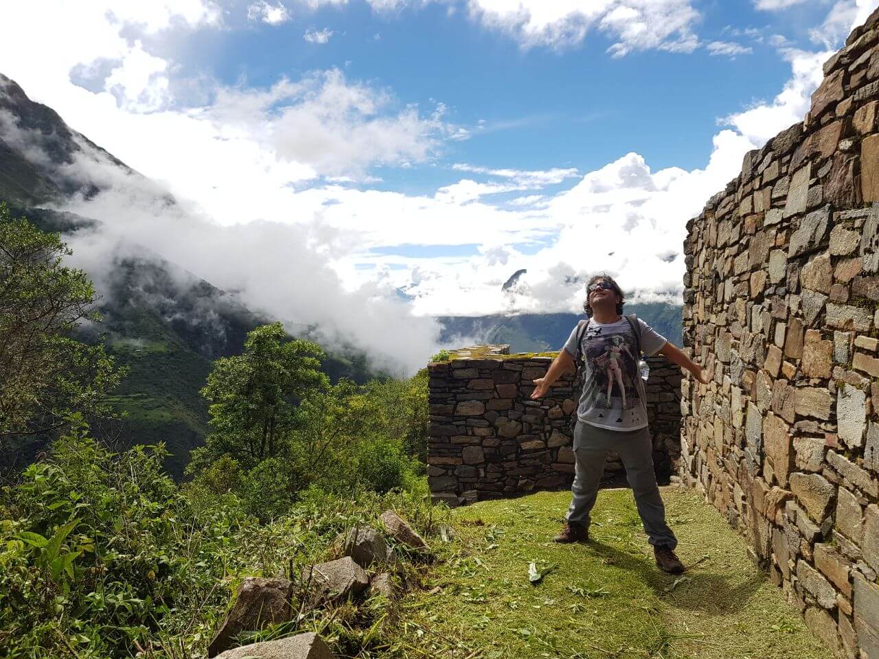 Traveler enjoying Choquequirao, Cusco region, Peru