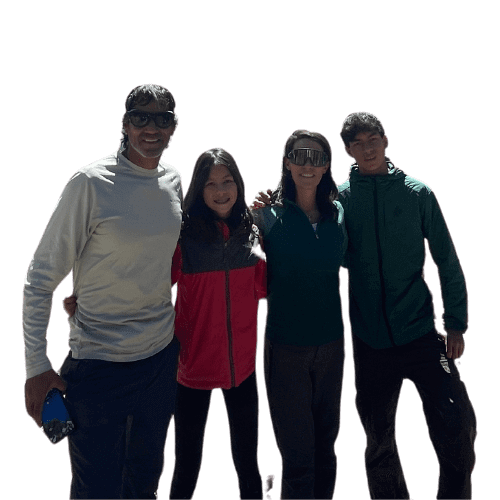 The Santu family team in front of Humantay Lake