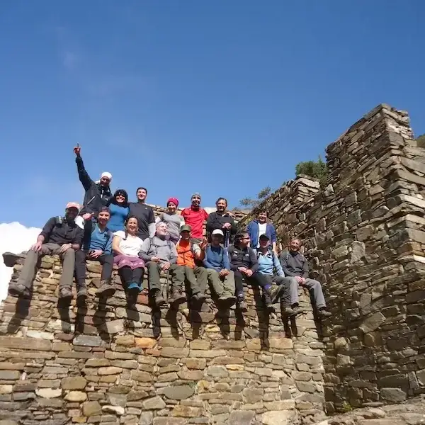 Corporate group trekking to Choquequirao in the Peruvian Andes