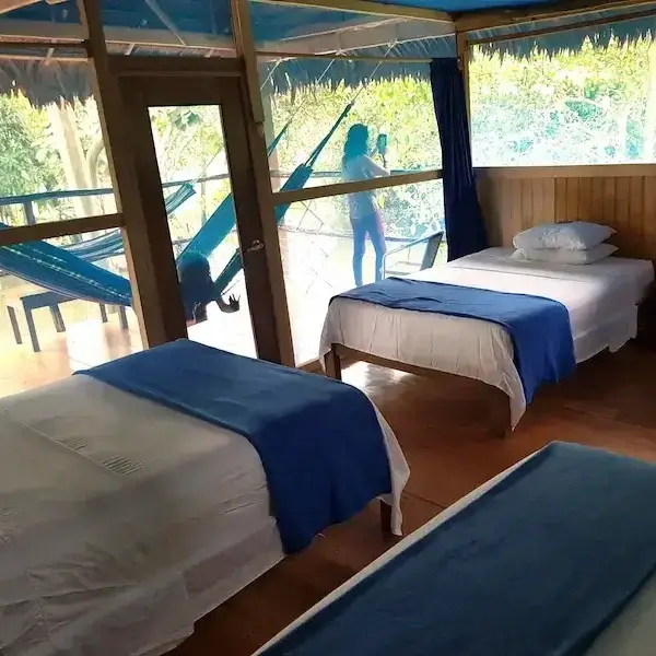 Eco jungle lodge surrounded by rainforest in the Peruvian Amazon